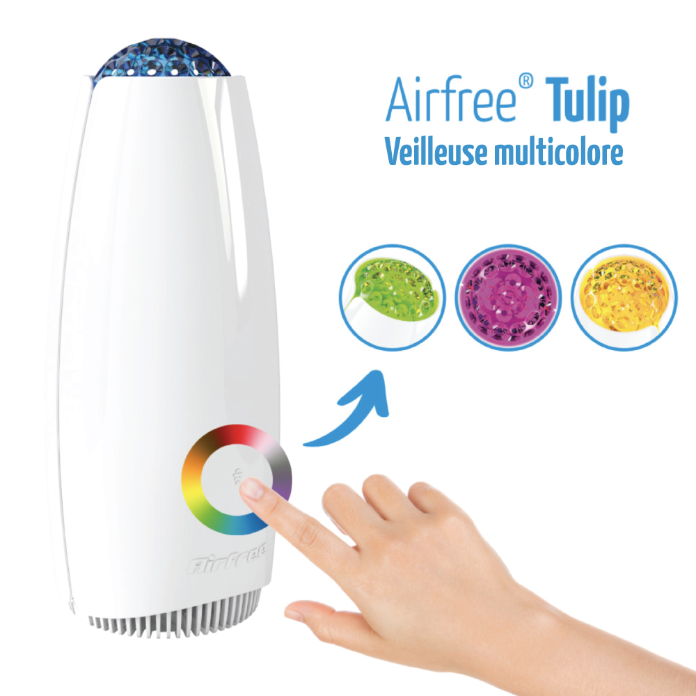 Lairfree tulip est doté dune veilleuse multicolore.