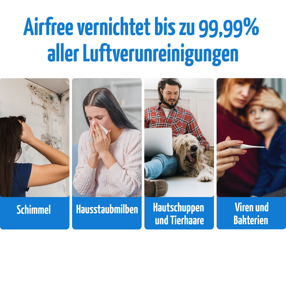 die luftreiniger von Airfree eliminieren bis zu 99 prozent der luftverunreinigungen