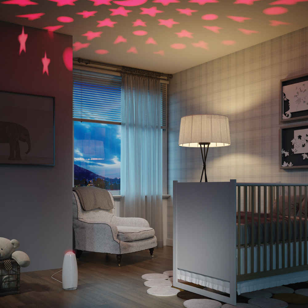 airfree babyair has a  multicoloured  stars night light  projection feature